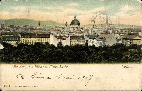 Ak Wien 1 Innere Stadt, Panorama mit Karls- u. Stefanskirche