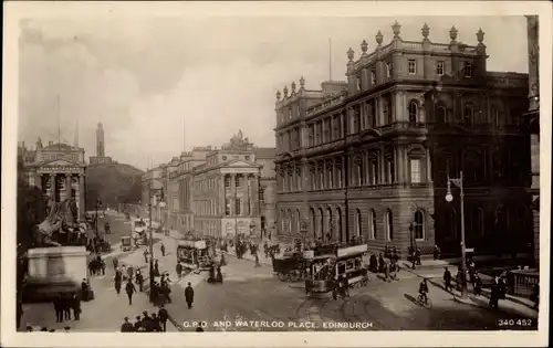 Ak Edinburgh Schottland, G.P.O. and Waterloo Place