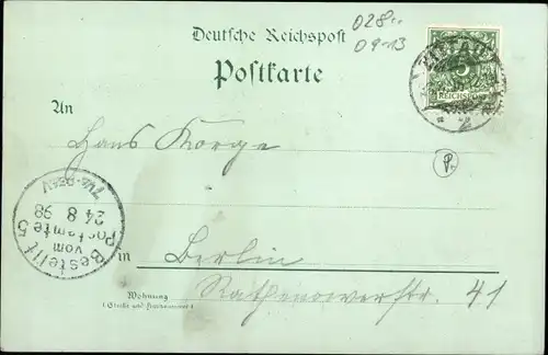 Mondschein Litho Görlitz in der Lausitz, Obermarkt, Postplatz, Denkmal