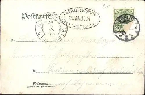 Litho Görlitz in der Lausitz, Landeskrone, Reiter, Ritter, Körner Denkmal