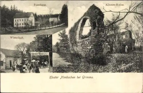 Ak Nimbschen Grimma in Sachsen, Kloster Nimbschen, Klosterruine, Forsthaus, Gasthof