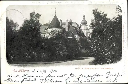 Ak Alt Döbern Altdöbern Niederlausitz, Gräfl. Schloss vom Park aus gesehen