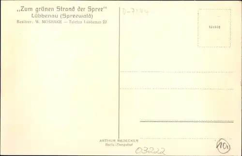 Ak Lübbenau im Spreewald, Zum grünen Strand der Spree, Bes. W. Moshake