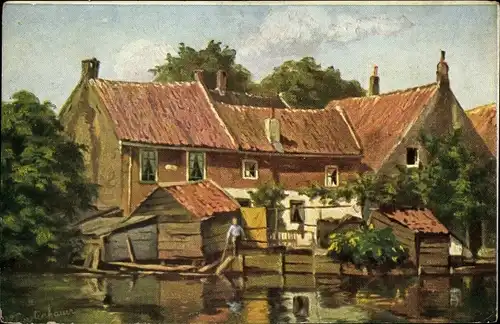 Künstler Ak Gerstenhauer, Johann Georg, niederländisches Dorfmotiv, Haus am Wasser