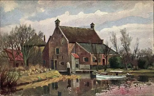 Künstler Ak Gerstenhauer, Johann Georg, niederländisches Dorfmotiv, Haus am Wasser