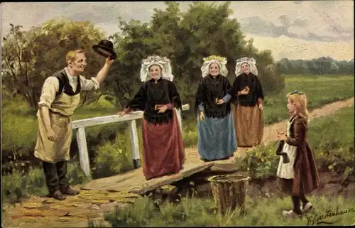 Künstler Ak Gerstenhauer, Johann Georg, Niederländisches Motiv, Frauen in Tracht