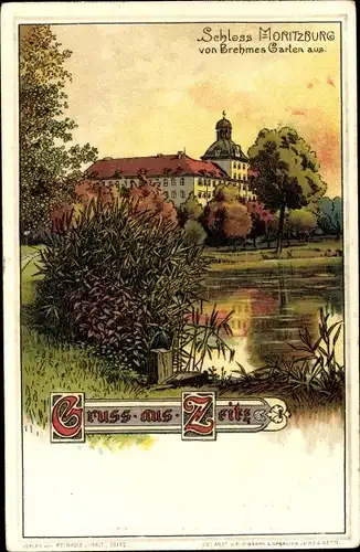 Litho Zeitz in Sachsen Anhalt, Schloss Moritzburg von Brehmes Garten aus