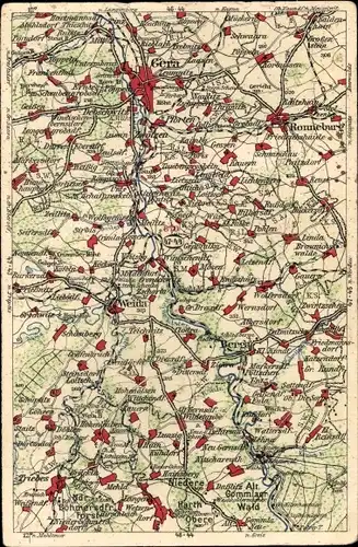 Landkarten Ak Gera in Thüringen, Zwötzen, Berga, Weida, Ronneburg