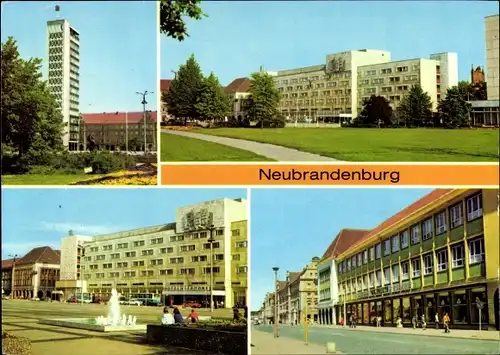 Ak Neubrandenburg in Mecklenburg, Hochhaus am Karl-Marx-Platz, Hotel Vier Tore, Centrum-Warenhaus