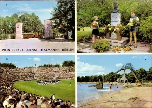 Ak Berlin Treptow Wuhlheide, Pionierpark Ernst Thälmann, Gedenkstätte, Freilichtbühne, Badesee