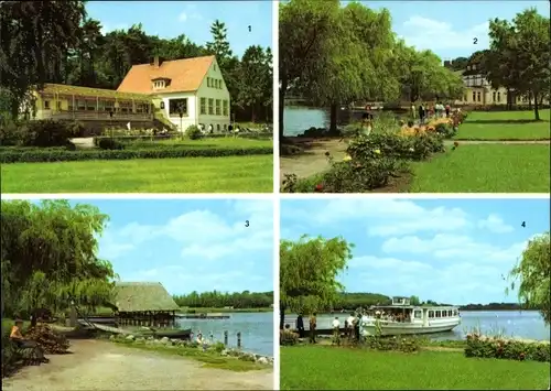 Ak Krakow am See in Mecklenburg, HOG Jörnberg, Promenade, Fischerhaus, Dampferanlegestelle