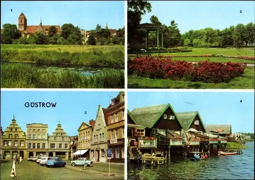 Ak Güstrow in Mecklenburg, an der Schanze, Rosengarten, Markt, Bootshäuser am Inselsee