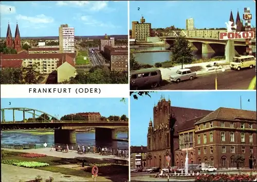 Ak Frankfurt an der Oder, Blick vom Hochhaus, Brücke der Freundschaft, Rathaus