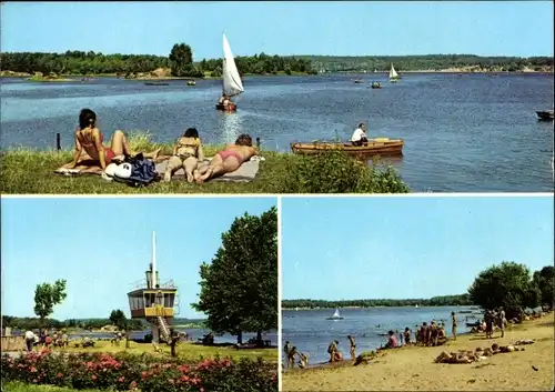 Ak Lohsa in der Oberlausitz, Knappensee, Badegäste, Boote