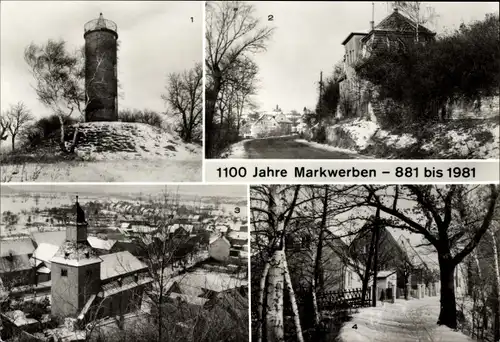 Ak Markwerben Weißenfels an der Saale, Aussichtsturm, Altes Weingut, Aussicht Saaleblick, 1100 Jahre