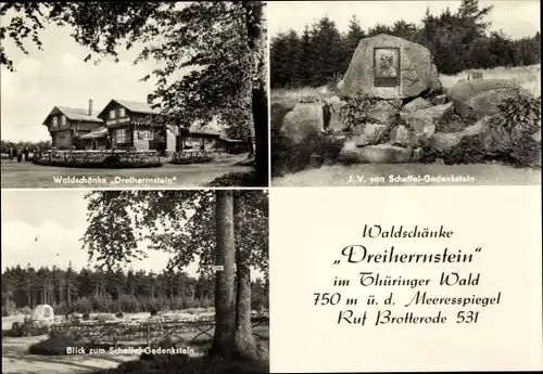 Ak Frauenwald am Rennsteig Ilmenau in Thüringen, Dreiherrenstein, Dreiherrnstein, Waldschänke