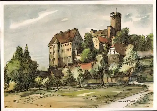 Künstler Ak Richter, Hans, Gnandstein Kohren Sahlis Frohburg Sachsen, Blick auf die Burg