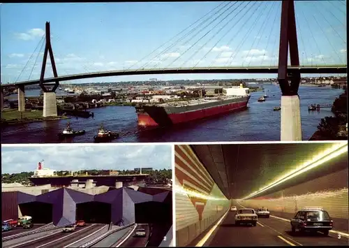 Ak Hamburg Mitte St. Pauli, Neuer Elbtunnel, Köhlbrandhochbrücke