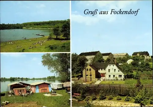 Ak Fockendorf in Thüringen, Teilansicht, See, Campingplatz