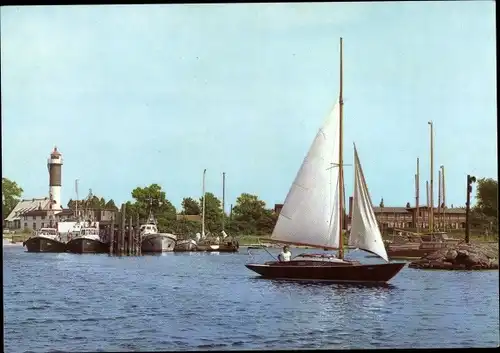 Ak Timmendorf auf der Insel Poel, Hafen, Leuchtturm, Segelboot, Schiffe