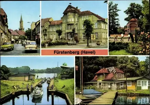 Ak Fürstenberg an der Havel, Ernst-Thälmann-Straße, Rathaus, Park des Friedens, Havelschleuse
