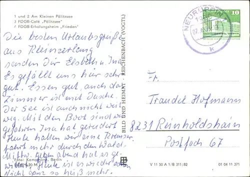 Ak Kleinzerlang Rheinsberg Mark, Kleiner Pälitzsee, FDGB-Café Pälitzsee, Erholungsheim Frieden