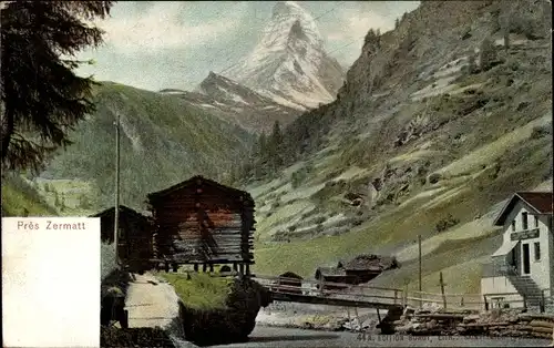 Ak Près Zermatt Kanton Wallis Schweiz, Hütte, Brücke