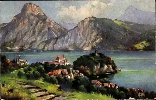 Ak Traunkirchen am Traunsee Oberösterreich, Salzkammergut, Ort mit Umgebung