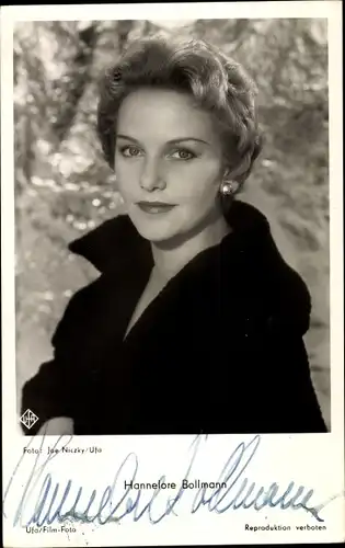 Ak Schauspielerin Hannelore Bollmann, Portrait, UfA, Autogramm