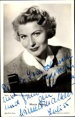 Ak Schauspielerin Winnie Markus, Portrait, Autogramm