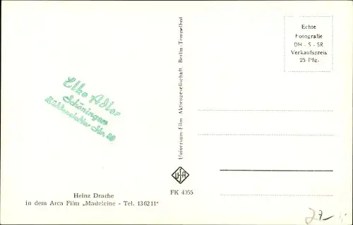 Ak Schauspieler Heinz Drache, Portrait, Autogramm