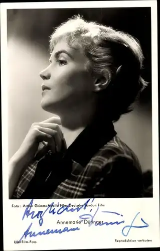 Ak Schauspielerin Annemarie Düringer, Portrait im Profil, Autogramm