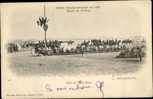 Ak Fetes Franco-Russes de 1901, Revue de Betheny, Defile de l'Etat Major