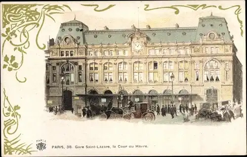 Litho Paris VIII., Gare Saint Lazare, la Cour du Havre