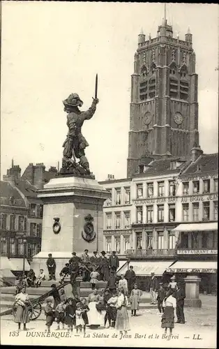 Ak Dunkerque Dünkirchen Nord, La Statue de Jean Bart et le Beffroi