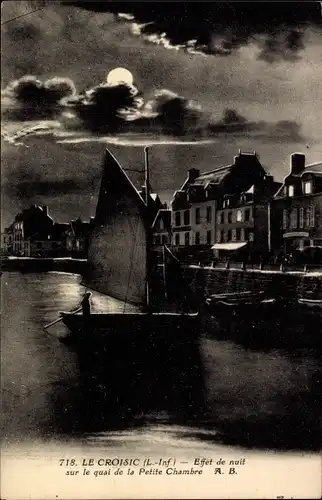 Mondschein Ak Le Croisic Loire Atlantique, Effet de nuit sur le quai de la Petite Chambre