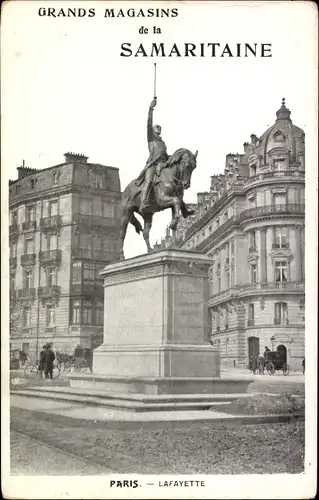 Ak Paris, Lafayette Monument, Werbung Grands Magasins de la Samaritaine