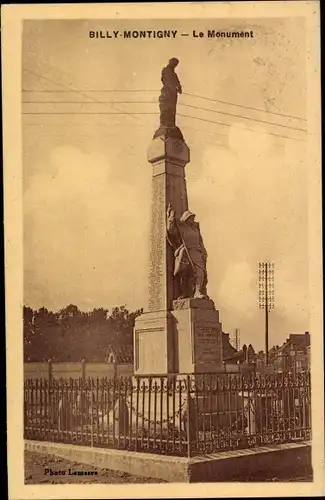 Ak Billy Montigny Pas de Calais, Le Monument