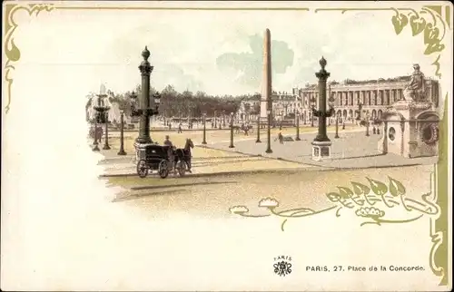 Passepartout Ak Paris, Place de la Concorde, Platz, Kutsche