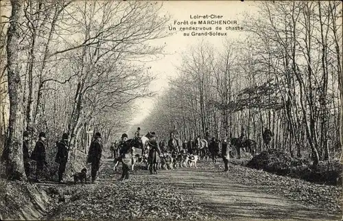 Ak Marchenoir Loir et Cher, Un rendez vous de chasse au Grand Soleux