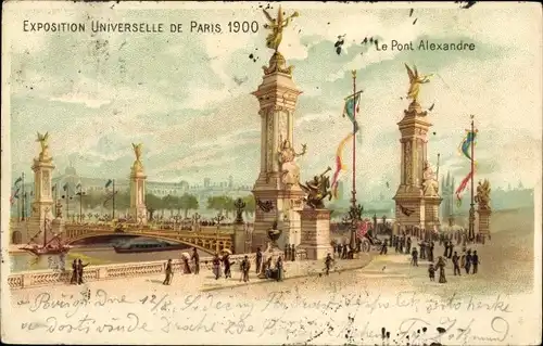 Litho Paris, Expo 1900, Le Pont Alexandre, Brücke