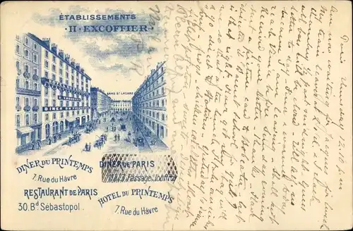 Litho Paris IX, La Rue du Havre, Hotel du Printemps, Etablissements H. Excoffier