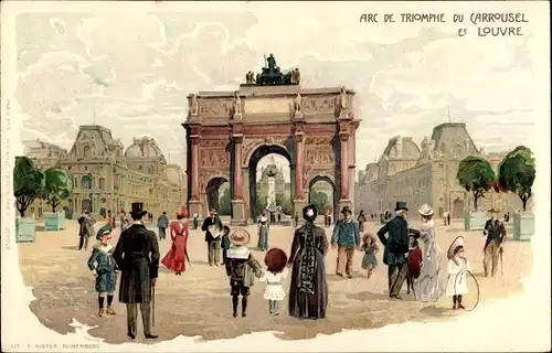 Litho Paris VIII., Arc de Triomphe et Louvre