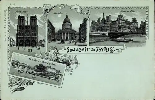 Mondschein Litho Paris V Panthéon, Notre Dame, Panthéon, Hotel de Ville, La Seine