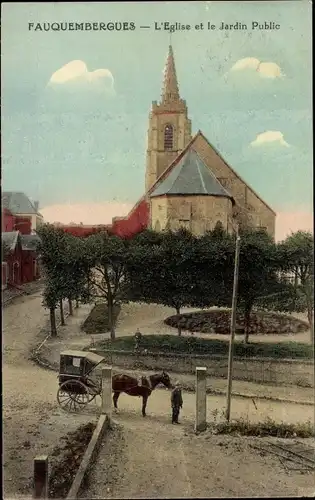 Ak Fauquembergues Pas de Calais, L'Eglise et le Jardin Public