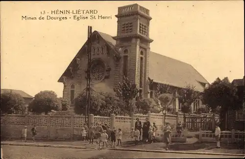 Ak Hénin Liétard Hénin Beaumont Pas de Calais, Mines de Dourges, Eglise Saint Henri