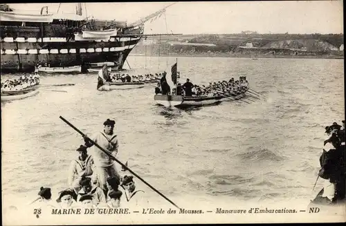 Ak Marine de Guerre, L'École des Mousses, Manoeuvre d'Embarcations, Matrosen, Ruderboote