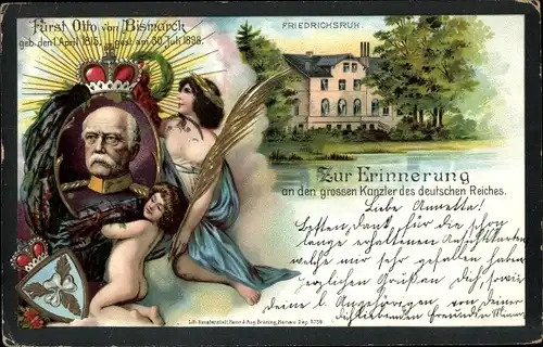 Passepartout Litho Friedrichsruh Aumühle Niedersachsen, Bismarck, Schloss, Trauerkarte 1898