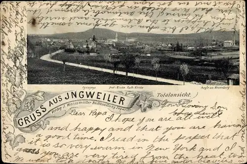 Ak Ingwiller Ingweiler Elsass Bas Rhin, Gesamtansicht, Synagoge