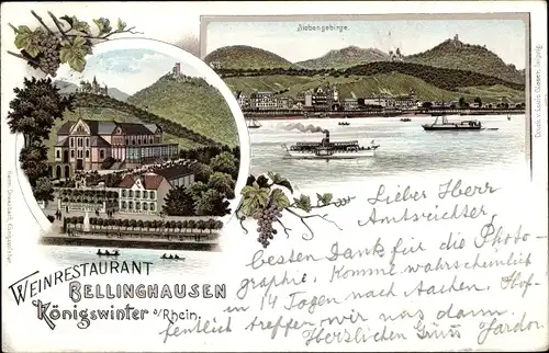 Litho Königswinter am Rhein, Weinrestaurant Bellinghausen, Siebengebirge